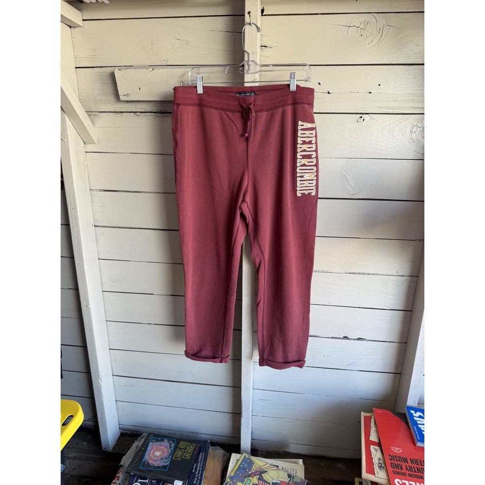 Abercrombie & Fitch Womens XL Burgundy Maroon Logo Sweatpants Cropped Joggers